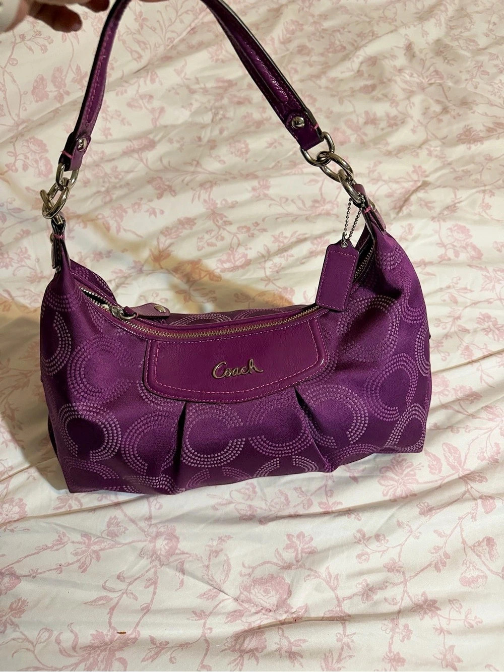 Coach Ashley Dotted Op Art Convertible Hobo Purple Shoulder Bag